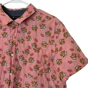 RF Brand MFG Button Down Shirt Men’s Large Pink Tourist Skull Print Short Sleeve